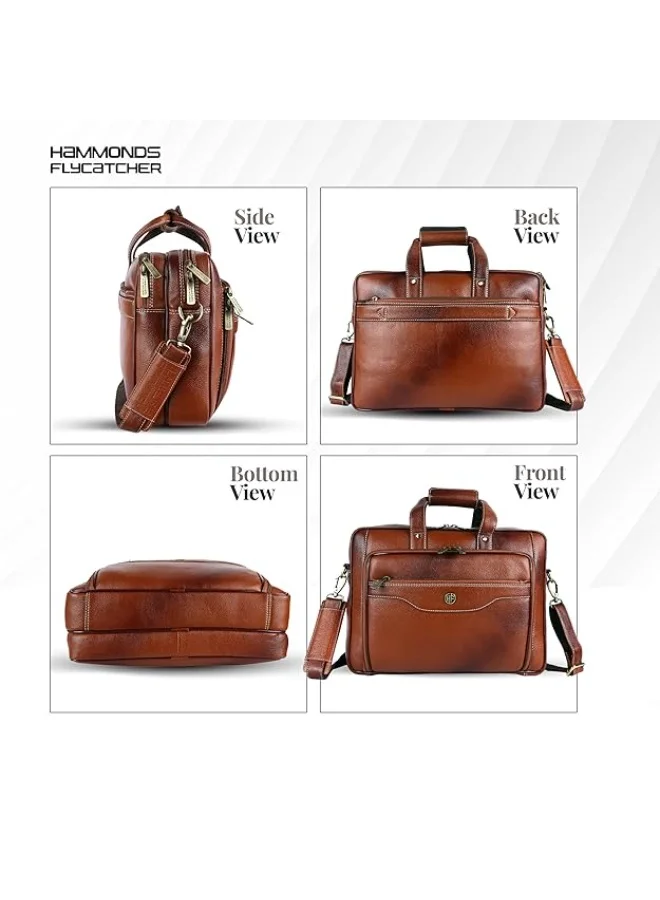 Hammonds Flycatcher  Genuine Leather Office Bag for Man with Trolley Strap - Laptop Bag for Men with 15.6 Inch Laptop Compartment - Adjustable Strap-LB168 TAN  | Best Price UAE